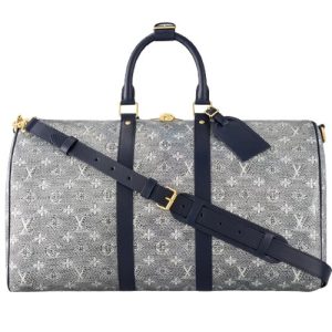 M22923 Monoglam coated canvas Blue Cowhide-leather trim Gold-color hardware Keepall Bandoulière 45