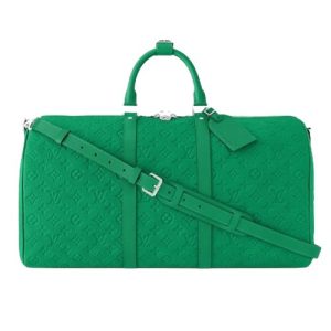 M23751 Taurillon Monogram leather double zipper closure green New Keepall Bandoulière 50 Bag